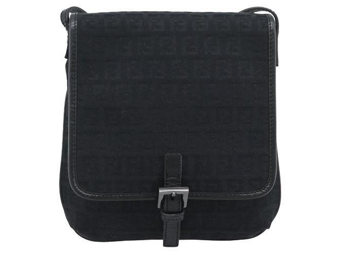 FENDI Zucchino Canvas Shoulder Bag Black Silver - vista 2
