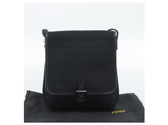FENDI Zucchino Canvas Shoulder Bag Black Silver - vista 24
