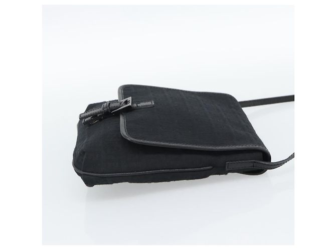 FENDI Zucchino Canvas Shoulder Bag Black Silver - vista 5