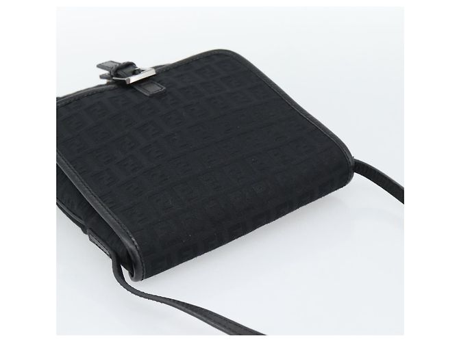 FENDI Zucchino Canvas Shoulder Bag Black Silver - vista 6