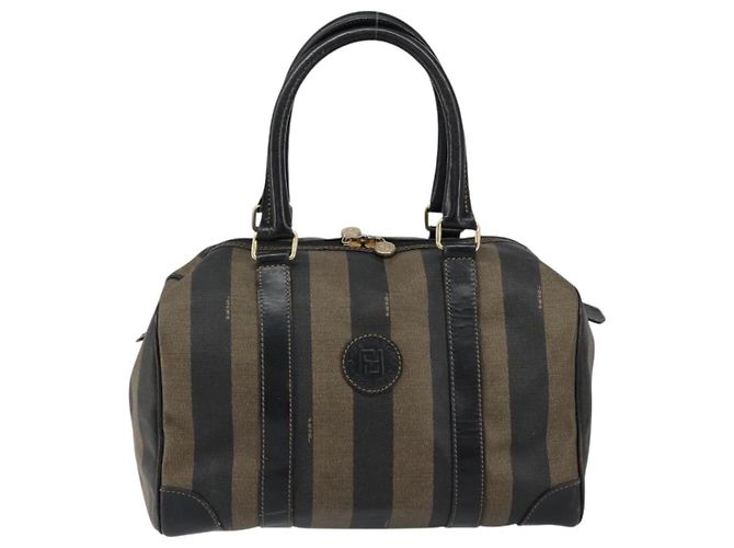 FENDI Pecan Canvas Boston Bag PVC Black Brown gold - vista 13