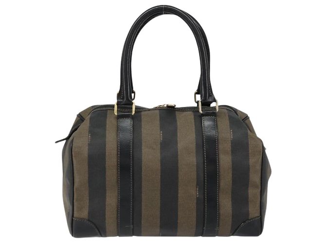 FENDI Pecan Canvas Boston Bag PVC Black Brown gold - vista 2