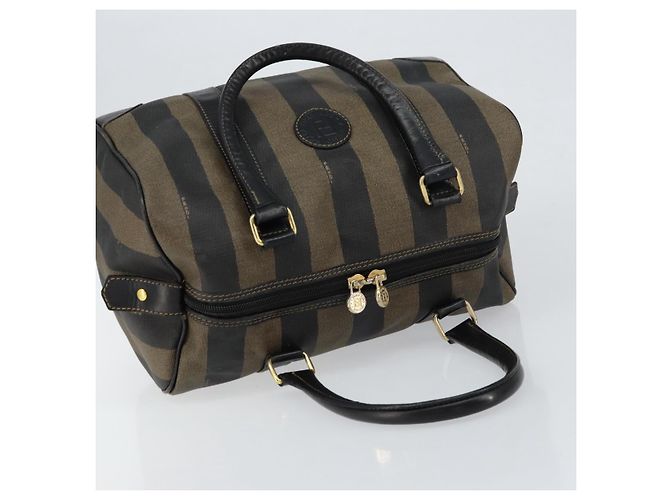 FENDI Pecan Canvas Boston Bag PVC Black Brown gold - vista 6