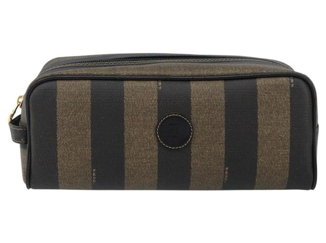 FENDI Pochette en toile Pecan PVC Noir Marron or - vue 13
