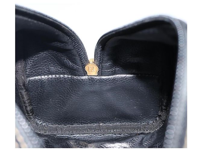 FENDI Pochette en toile Pecan PVC Noir Marron or - vue 18