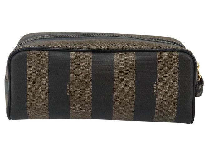 FENDI Pochette en toile Pecan PVC Noir Marron or - vue 2