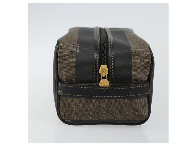 FENDI Pochette en toile Pecan PVC Noir Marron or - vue 4
