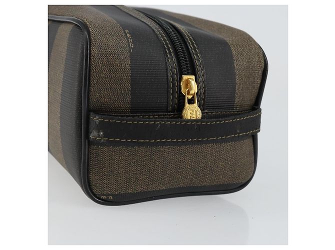 FENDI Pochette en toile Pecan PVC Noir Marron or - vue 7