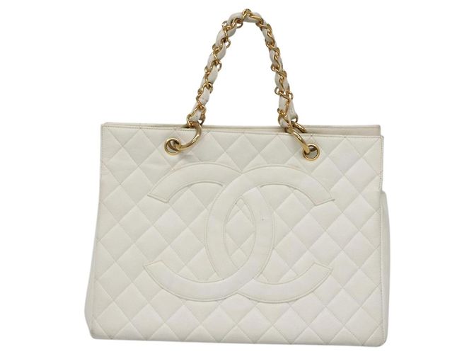 CHANEL COCO Mark Chain Hand Bag Caviar Skin White Gold CC - vista 13