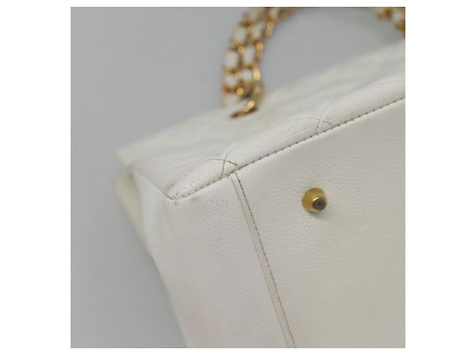 CHANEL COCO Mark Chain Hand Bag Caviar Skin White Gold CC - vista 14