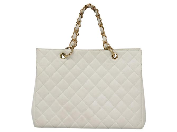 CHANEL COCO Mark Chain Hand Bag Caviar Skin White Gold CC - vista 2