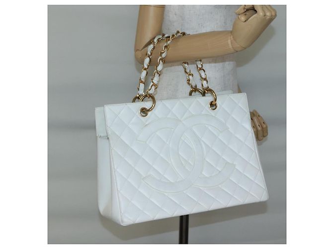 CHANEL COCO Mark Chain Hand Bag Caviar Skin White Gold CC - vista 23