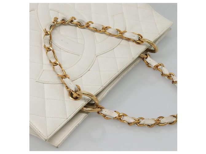 CHANEL COCO Mark Chain Hand Bag Caviar Skin White Gold CC - vista 6
