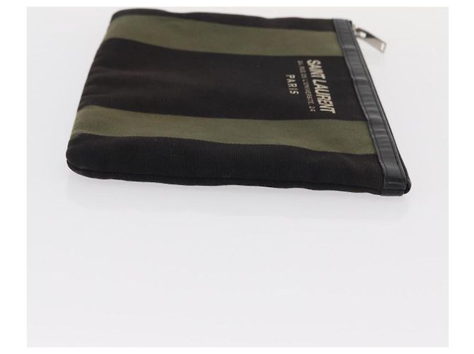 Autre Marque SAINT LAURENT Clutch Bag Canvas Leather Black Khaki Silver - vista 3