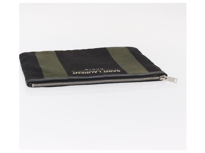 Autre Marque SAINT LAURENT Clutch Bag Canvas Leather Black Khaki Silver - vista 5