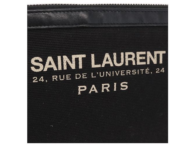 Autre Marque SAINT LAURENT Clutch Bag Canvas Leather Black Khaki Silver - vista 9
