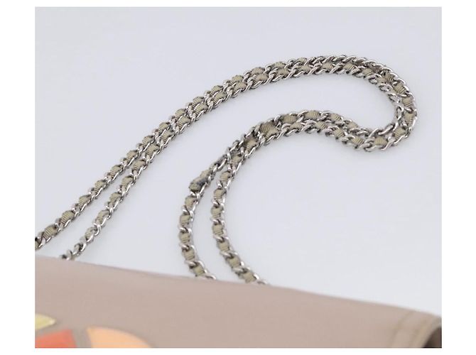 CHANEL Chain Shoulder Bag Patent Beige Silver CC - vista 14