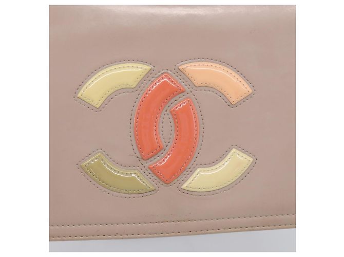 CHANEL Chain Shoulder Bag Patent Beige Silver CC - vista 18