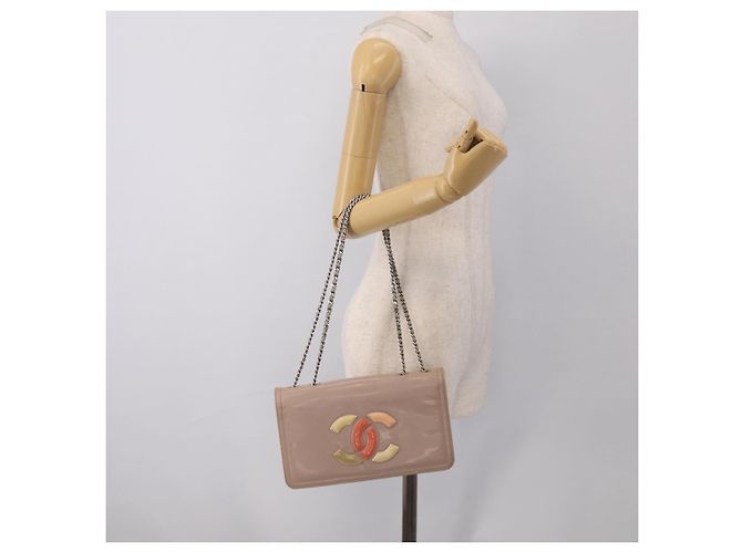 CHANEL Chain Shoulder Bag Patent Beige Silver CC - vista 25