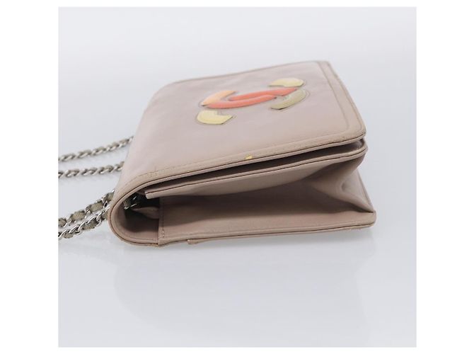 CHANEL Chain Shoulder Bag Patent Beige Silver CC - vista 3