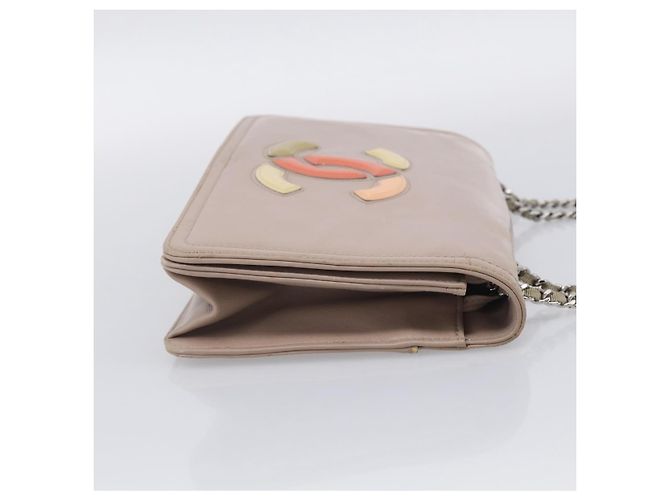 CHANEL Chain Shoulder Bag Patent Beige Silver CC - vista 4