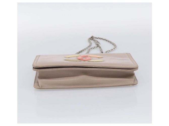 CHANEL Chain Shoulder Bag Patent Beige Silver CC - vista 5