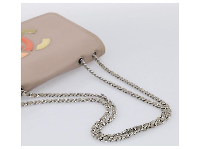 CHANEL Chain Shoulder Bag Patent Beige Silver CC - vista 7