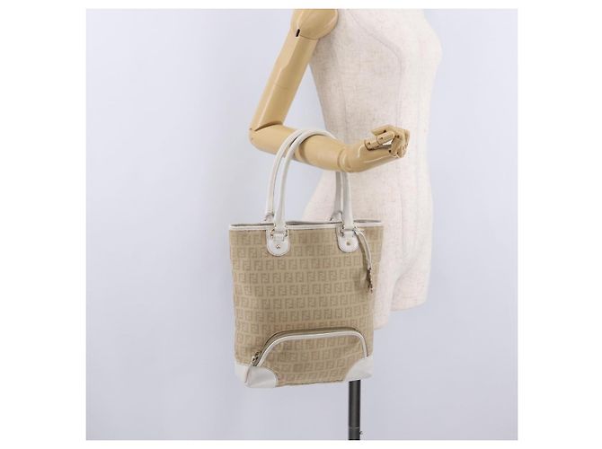 FENDI Zucchino Canvas Hand Bag Beige Gold - vista 24