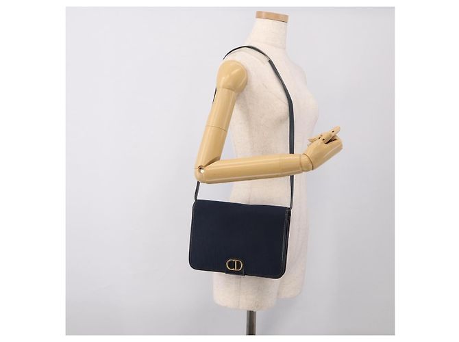 Christian Dior Trotter Canvas Shoulder Bag Navy Gold Tone - vista 22