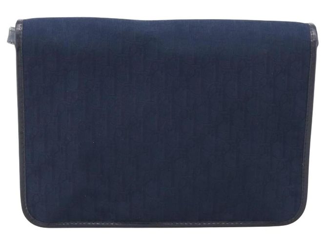 Christian Dior Trotter Canvas Shoulder Bag Navy Gold Tone - vista 3