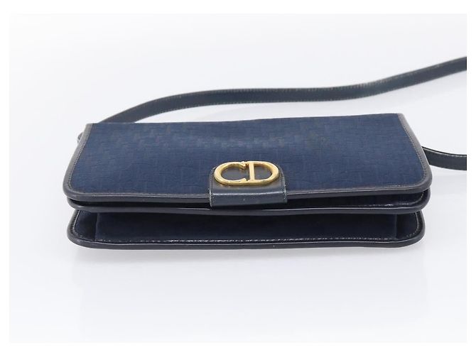 Christian Dior Trotter Canvas Shoulder Bag Navy Gold Tone - vista 9