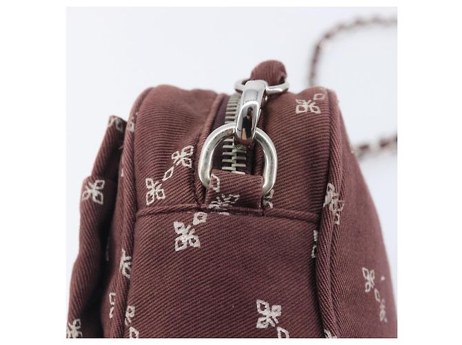 PRADA Chain Shoulder Bag Canvas Brown Silver - vista 10