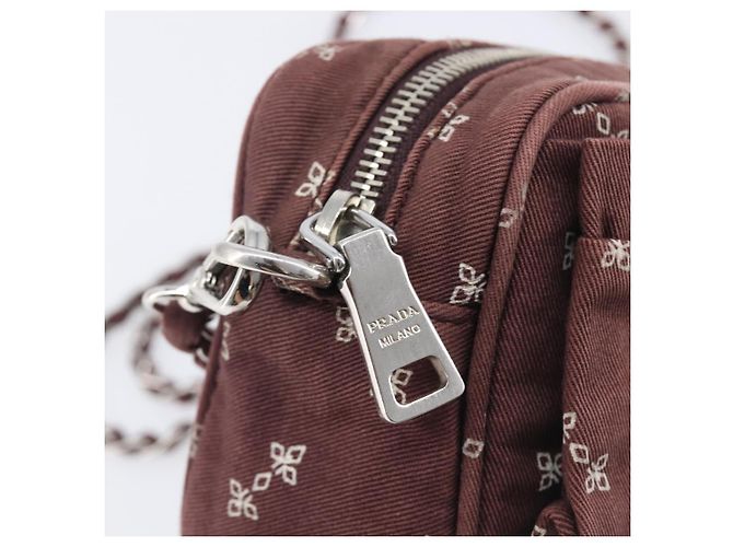 PRADA Chain Shoulder Bag Canvas Brown Silver - vista 20
