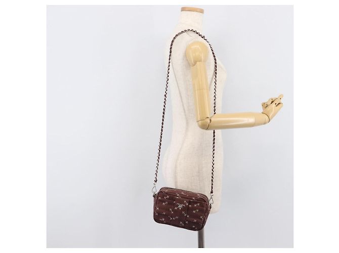 PRADA Chain Shoulder Bag Canvas Brown Silver - vista 25