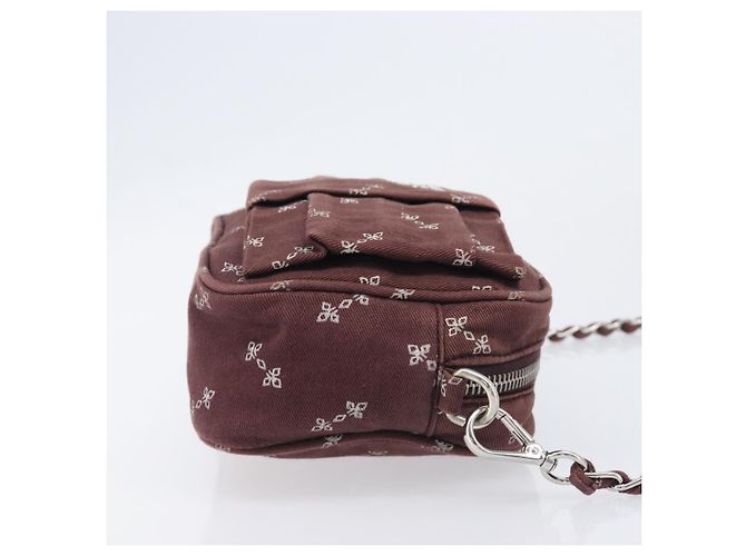 PRADA Chain Shoulder Bag Canvas Brown Silver - vista 3