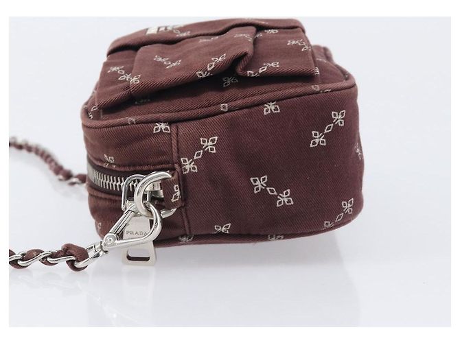 PRADA Chain Shoulder Bag Canvas Brown Silver - vista 4