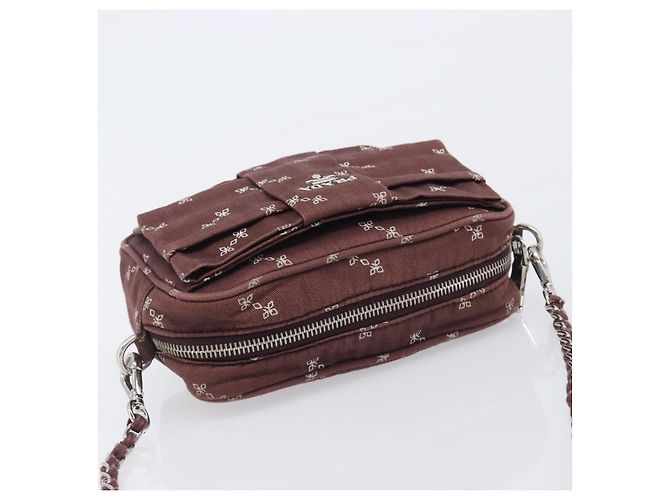 PRADA Chain Shoulder Bag Canvas Brown Silver - vista 6