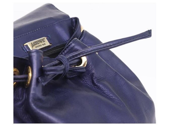 LOEWE Chain Hand Bag Leather Navy Gold - vista 11