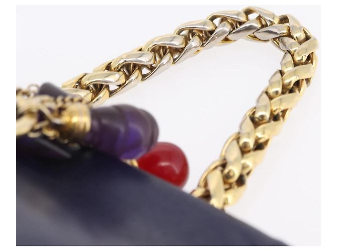 LOEWE Chain Hand Bag Leather Navy Gold - vista 14