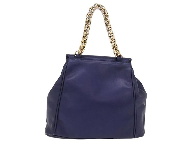 LOEWE Chain Hand Bag Leather Navy Gold - vista 2