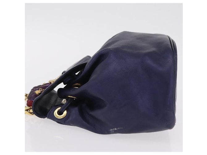 LOEWE Chain Hand Bag Leather Navy Gold - vista 4
