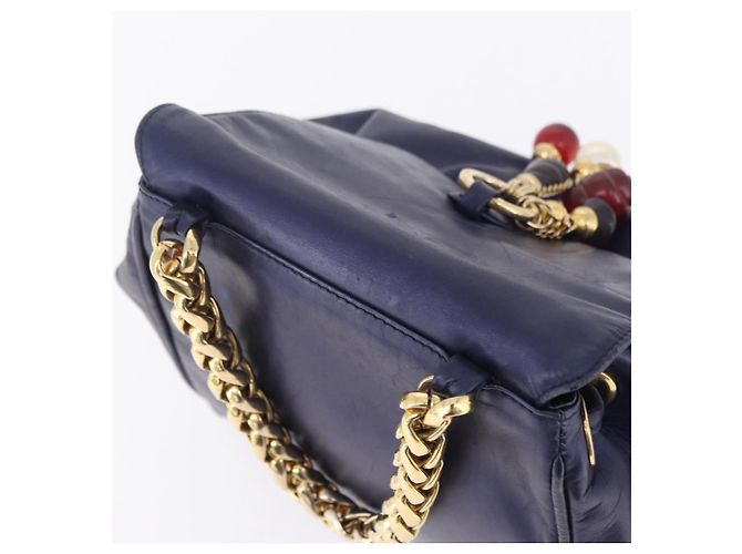 LOEWE Chain Hand Bag Leather Navy Gold - vista 7