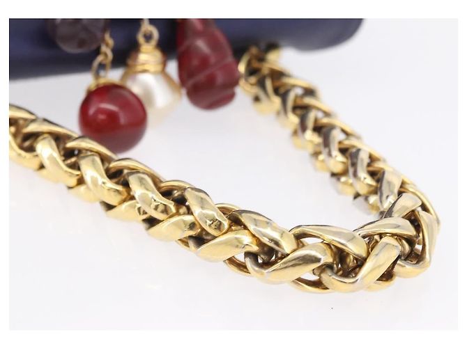 LOEWE Chain Hand Bag Leather Navy Gold - vista 8