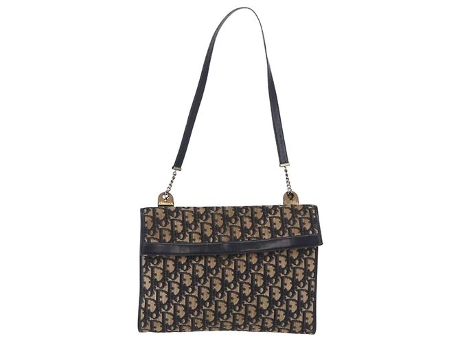 Christian Dior Trotter Canvas Shoulder Bag Navy Gold - vista 2