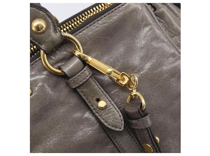 Miu Miu Hand Bag Leather 2way Gray Gold - vista 17