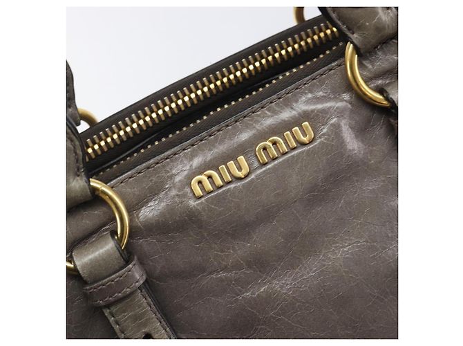 Miu Miu Hand Bag Leather 2way Gray Gold - vista 18