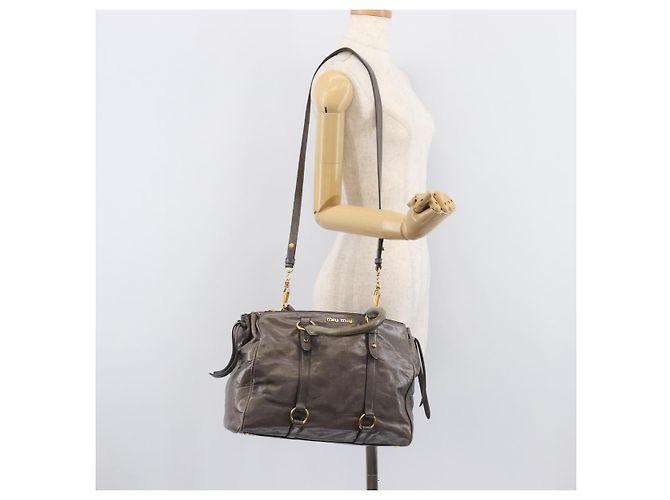 Miu Miu Hand Bag Leather 2way Gray Gold - vista 30
