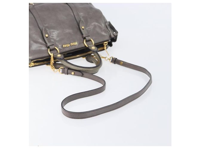 Miu Miu Hand Bag Leather 2way Gray Gold - vista 9