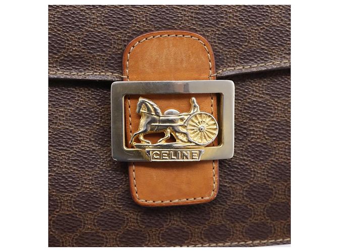 Céline CELINE Macadam Canvas Horse Carriage Bag PVC Leather Brown Gold - vista 14