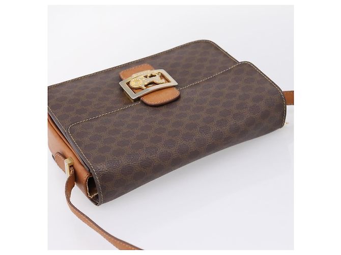Céline CELINE Macadam Canvas Horse Carriage Bag PVC Leather Brown Gold - vista 6